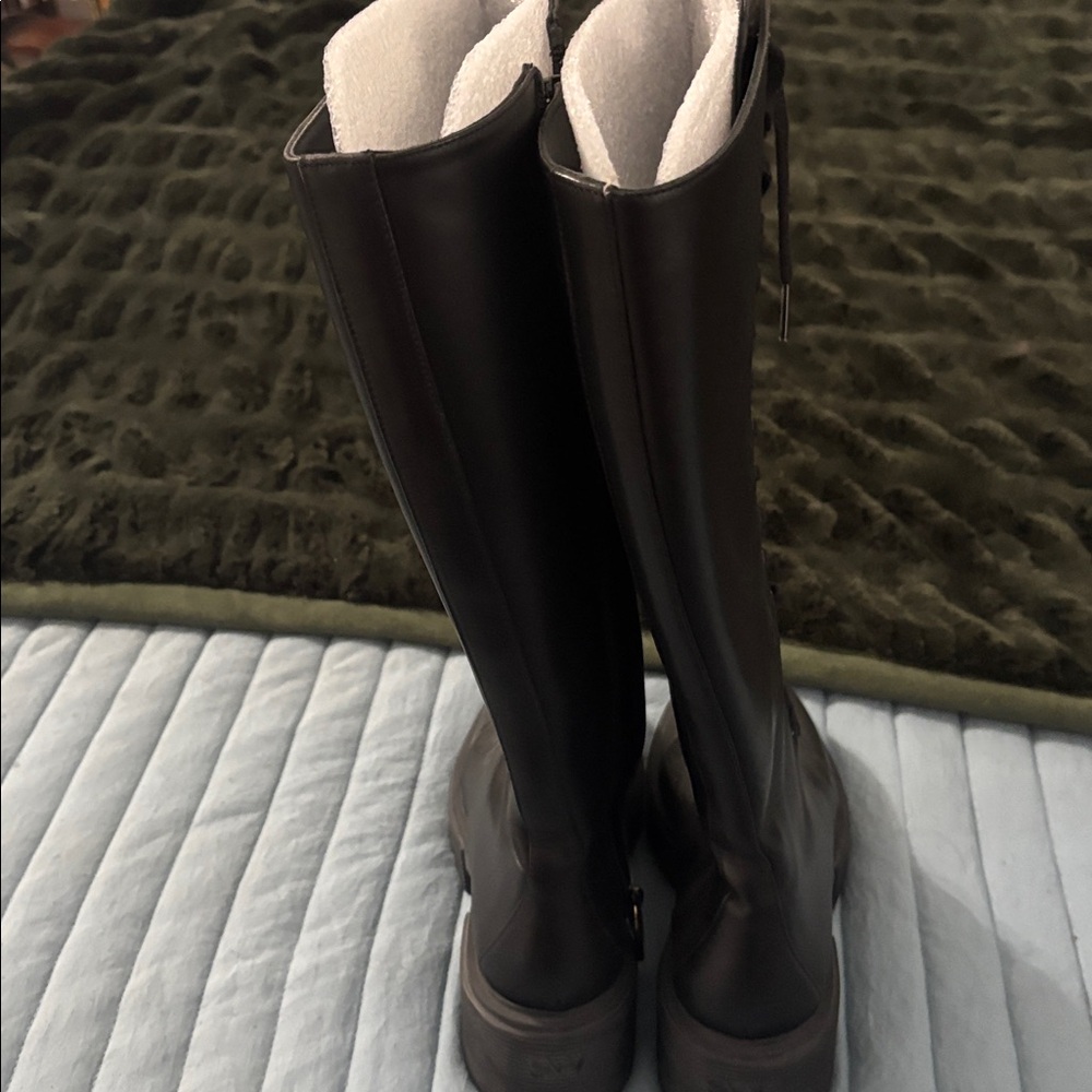 Black Lace-Up Knee-High Boots - Picture 3 of 4